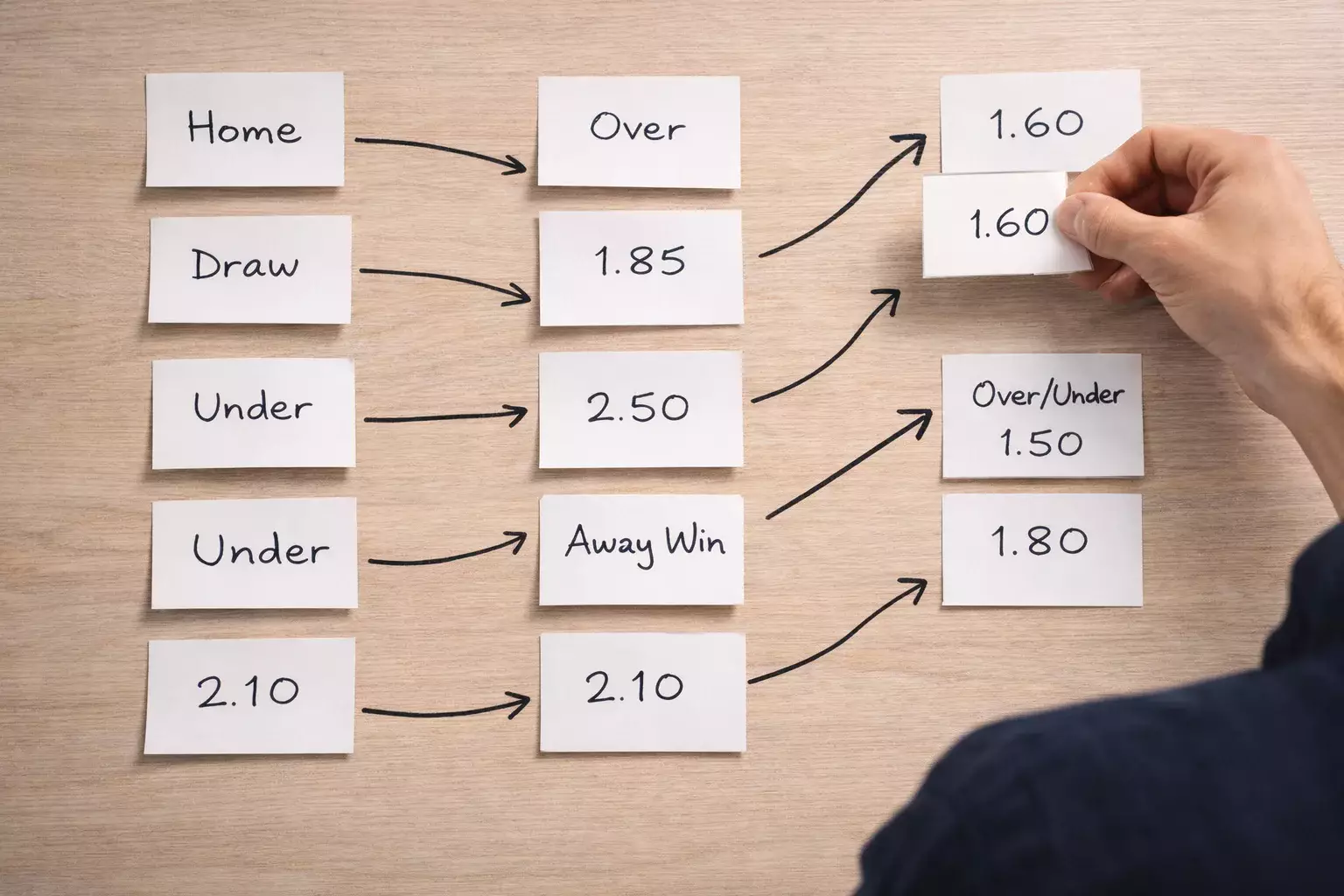 Mesa con varios papeles organizados mostrando diferentes selecciones