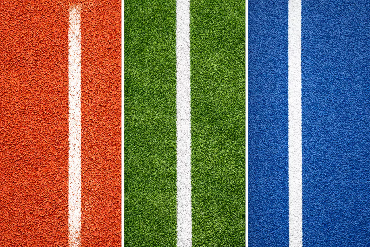 Comparación visual de tres superficies de tenis: tierra hierba y pista dura